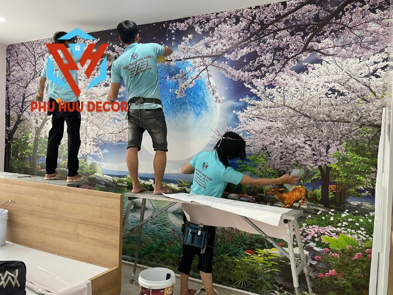 thi công giấy dán tường Hàn Quốc